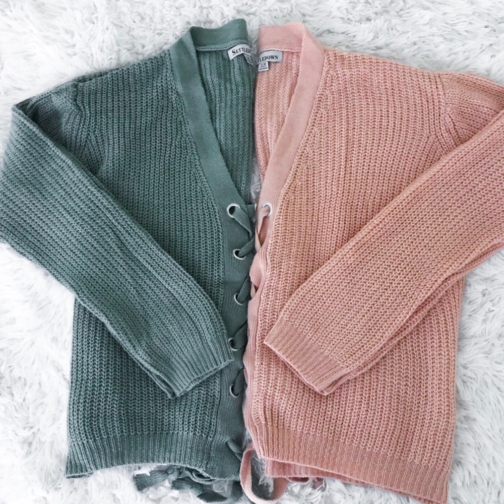 Peach full lace up knit sweater - Picture 3 of 6